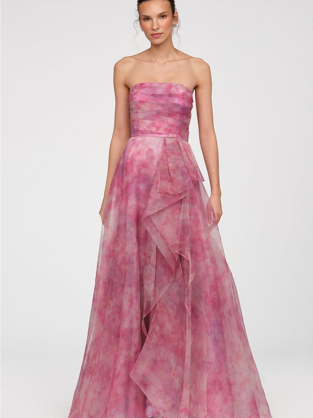 Theia Fahreta Strapless Pink Watercolor Evening Gown
